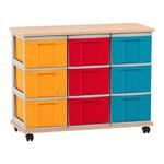 Flexeo® Fahrbares Containersystem mit Ablage, 9 große Boxen