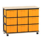 Flexeo® Fahrbares Containersystem mit Ablage, 9 große Boxen