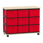 Flexeo® Fahrbares Containersystem mit Ablage, 9 große Boxen