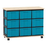 Flexeo® Fahrbares Containersystem mit Ablage, 9 große Boxen