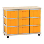 Flexeo® Fahrbares Containersystem mit Ablage, 9 große Boxen