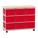 Flexeo® Fahrbares Containersystem mit Ablage, 9 große Boxen