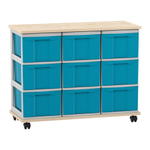 Flexeo® Fahrbares Containersystem mit Ablage, 9 große Boxen