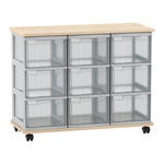 Flexeo® Fahrbares Containersystem mit Ablage, 9 große Boxen