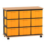 Flexeo® Fahrbares Containersystem mit Ablage, 9 große Boxen