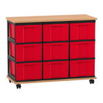 Flexeo® Fahrbares Containersystem mit Ablage, 9 große Boxen