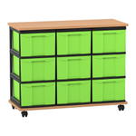 Flexeo® Fahrbares Containersystem mit Ablage, 9 große Boxen