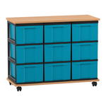 Flexeo® Fahrbares Containersystem mit Ablage, 9 große Boxen