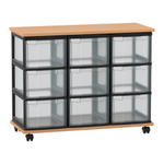 Flexeo® Fahrbares Containersystem mit Ablage, 9 große Boxen