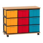 Flexeo® Fahrbares Containersystem mit Ablage, 9 große Boxen