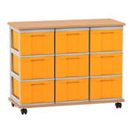 Flexeo® Fahrbares Containersystem mit Ablage, 9 große Boxen