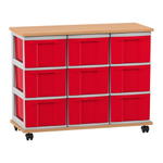 Flexeo® Fahrbares Containersystem mit Ablage, 9 große Boxen