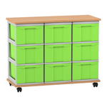 Flexeo® Fahrbares Containersystem mit Ablage, 9 große Boxen