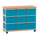 Flexeo® Fahrbares Containersystem mit Ablage, 9 große Boxen