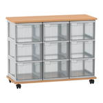 Flexeo® Fahrbares Containersystem mit Ablage, 9 große Boxen
