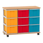Flexeo® Fahrbares Containersystem mit Ablage, 9 große Boxen