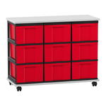 Flexeo® Fahrbares Containersystem mit Ablage, 9 große Boxen