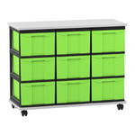 Flexeo® Fahrbares Containersystem mit Ablage, 9 große Boxen