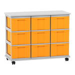 Flexeo® Fahrbares Containersystem mit Ablage, 9 große Boxen