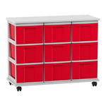 Flexeo® Fahrbares Containersystem mit Ablage, 9 große Boxen