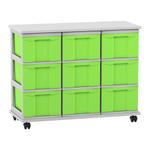 Flexeo® Fahrbares Containersystem mit Ablage, 9 große Boxen