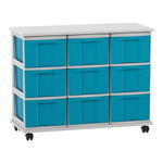 Flexeo® Fahrbares Containersystem mit Ablage, 9 große Boxen