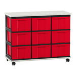 Flexeo® Fahrbares Containersystem mit Ablage, 9 große Boxen