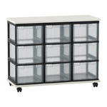 Flexeo® Fahrbares Containersystem mit Ablage, 9 große Boxen