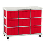 Flexeo® Fahrbares Containersystem mit Ablage, 9 große Boxen