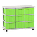 Flexeo® Fahrbares Containersystem mit Ablage, 9 große Boxen