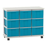 Flexeo® Fahrbares Containersystem mit Ablage, 9 große Boxen