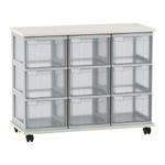 Flexeo® Fahrbares Containersystem mit Ablage, 9 große Boxen