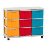 Flexeo® Fahrbares Containersystem mit Ablage, 9 große Boxen