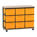 Flexeo® Fahrbares Containersystem mit Ablage, 9 große Boxen