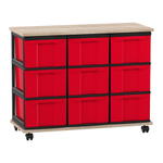 Flexeo® Fahrbares Containersystem mit Ablage, 9 große Boxen