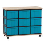 Flexeo® Fahrbares Containersystem mit Ablage, 9 große Boxen
