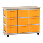 Flexeo® Fahrbares Containersystem mit Ablage, 9 große Boxen