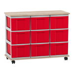 Flexeo® Fahrbares Containersystem mit Ablage, 9 große Boxen