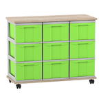 Flexeo® Fahrbares Containersystem mit Ablage, 9 große Boxen