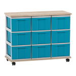 Flexeo® Fahrbares Containersystem mit Ablage, 9 große Boxen