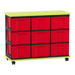 Flexeo® Fahrbares Containersystem mit Ablage, 9 große Boxen