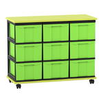Flexeo® Fahrbares Containersystem mit Ablage, 9 große Boxen