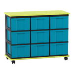 Flexeo® Fahrbares Containersystem mit Ablage, 9 große Boxen