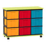Flexeo® Fahrbares Containersystem mit Ablage, 9 große Boxen