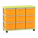 Flexeo® Fahrbares Containersystem mit Ablage, 9 große Boxen