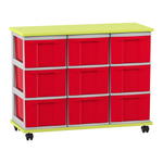 Flexeo® Fahrbares Containersystem mit Ablage, 9 große Boxen