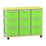 Flexeo® Fahrbares Containersystem mit Ablage, 9 große Boxen