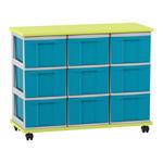 Flexeo® Fahrbares Containersystem mit Ablage, 9 große Boxen
