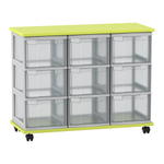 Flexeo® Fahrbares Containersystem mit Ablage, 9 große Boxen