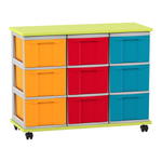 Flexeo® Fahrbares Containersystem mit Ablage, 9 große Boxen